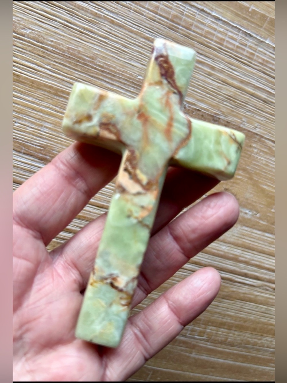 Hand Carved Green Onyx Cross - Picture 2 of 10